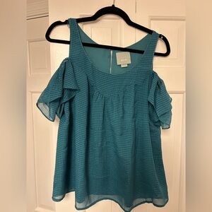 Maeve Teal Cold-Shoulder Ruffle Tunic Top